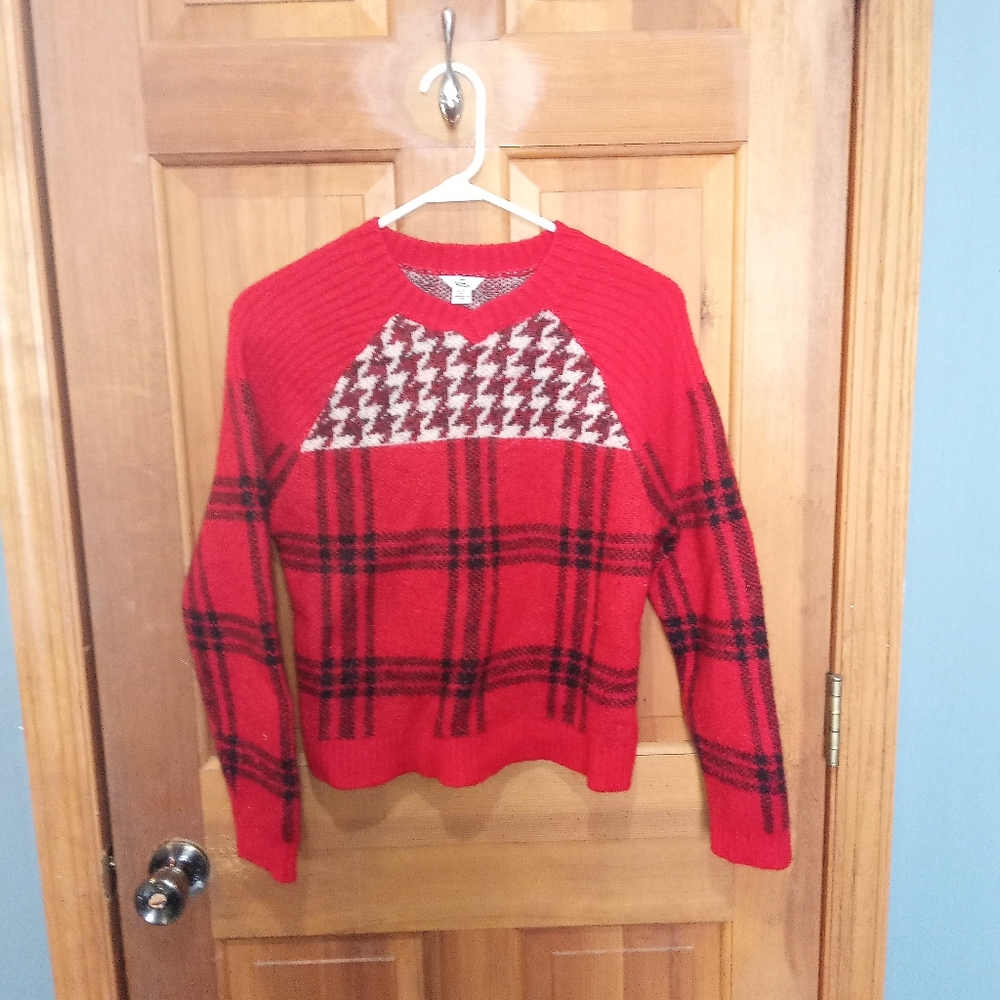 Woolrich red black plaid wool sweater size M